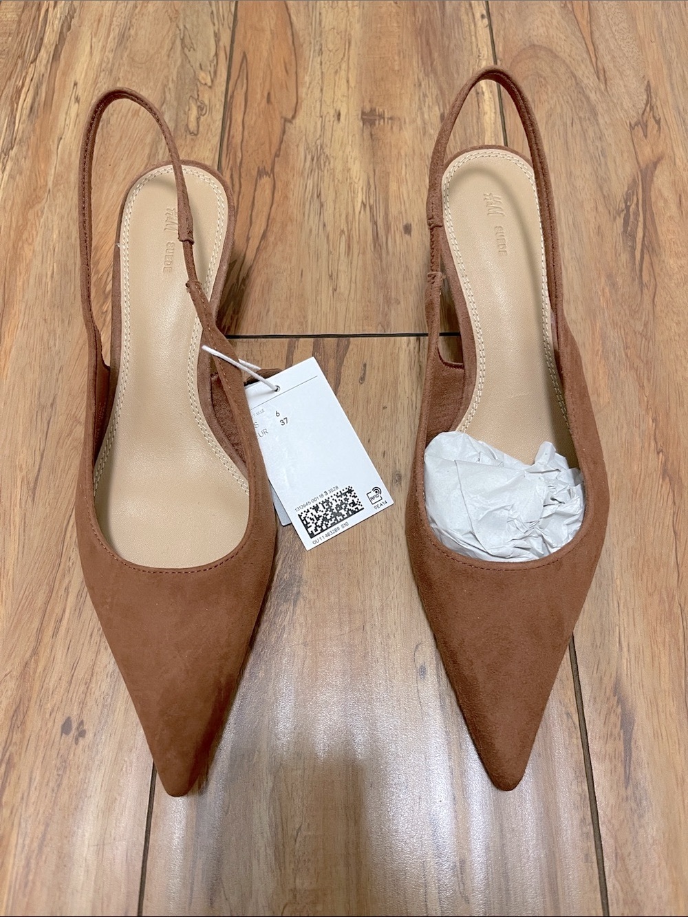 NWT H&M Pointed Suede Slingbacks in Brown - Picture 6 of 9